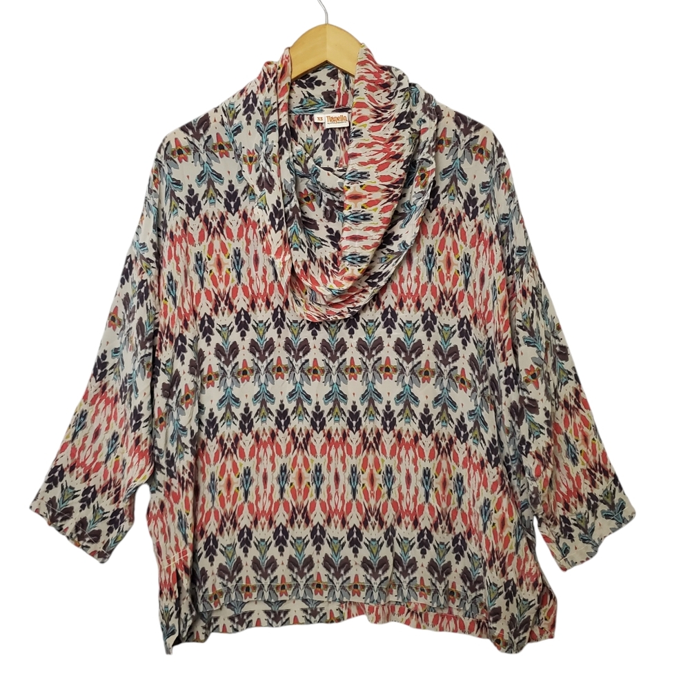 Tianello Silk Top Tunic Cowl Neck Size XS Oversized
